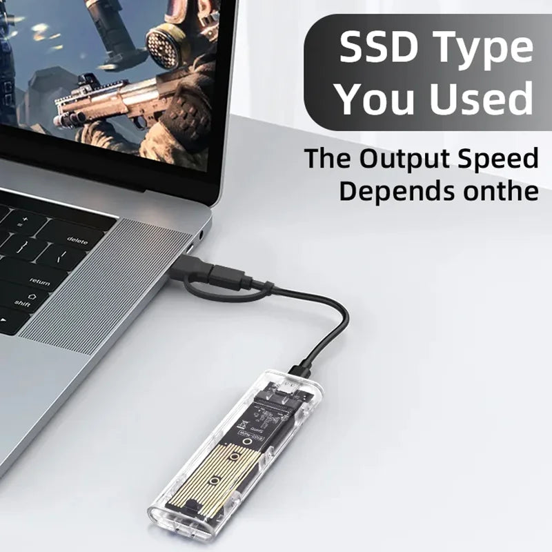 M.2 NVME PCIe NGFF SATA Dual Protocol SSD Case Clear USB Type C 10Gbps