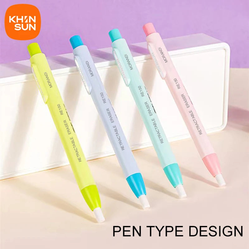 KHINSUN Press Retractable Pencil Eraser Correction Supplies Pen Style