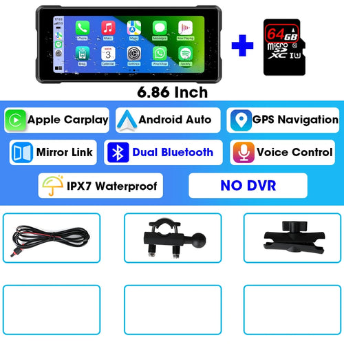 JMCQ 6.86'' Motorcycle DVR GPS Navigaton Wireless Carplay Android Auto