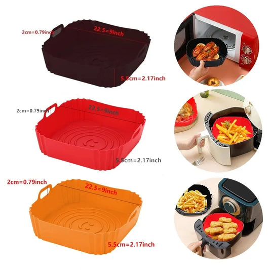 Square Air Fryer Silicone Tray Oven Baking Tray Pizza Fried Chicken