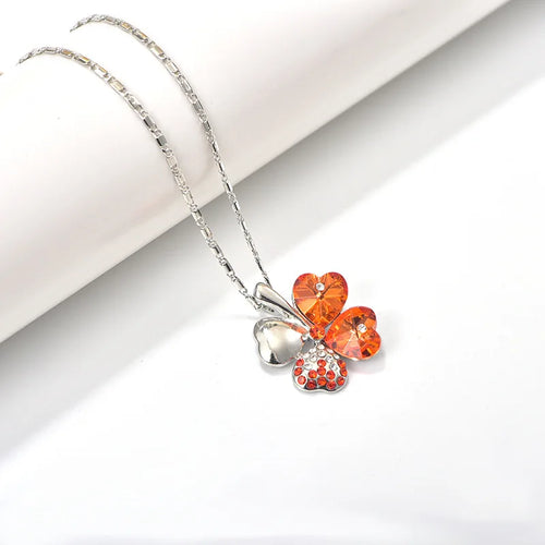 TRPOPSYN Crystal 4 Four Leaf Leaves Clover Pendant Necklaces Lover