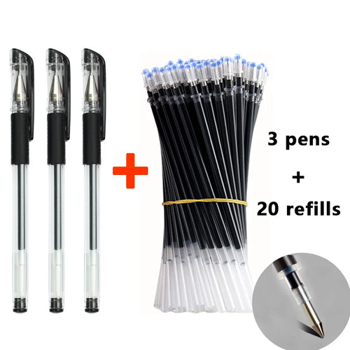 Gel pens Set Black Blue Red Refill Gel Pen Bullet Tip 0.5mm School &