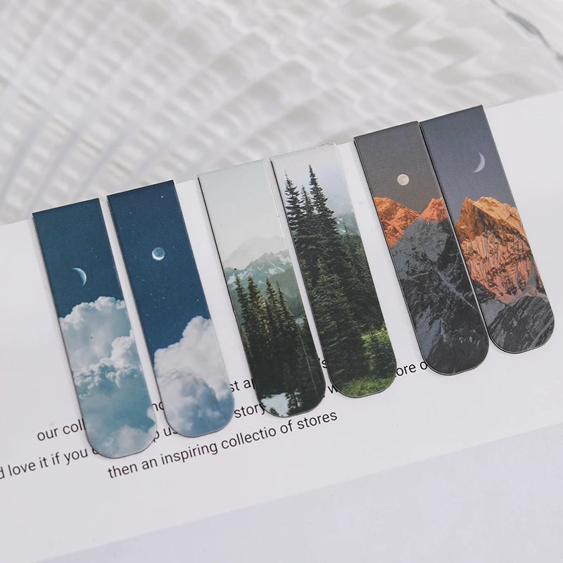 JIANQI 2pcs/pack Magnetic bookmark beautiful scenery clouds simple