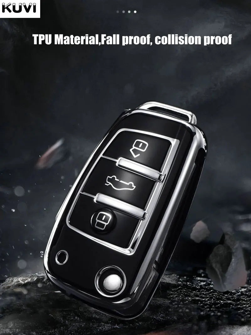Soft TPU Car Flip Key Case Cover Holder For Audi A1 A3 A6 A6L Q2 Q3 Q7