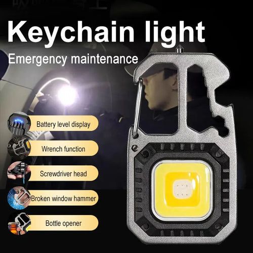 COB Keychain Work Light with Battery Display 8Mode Rechargeable High