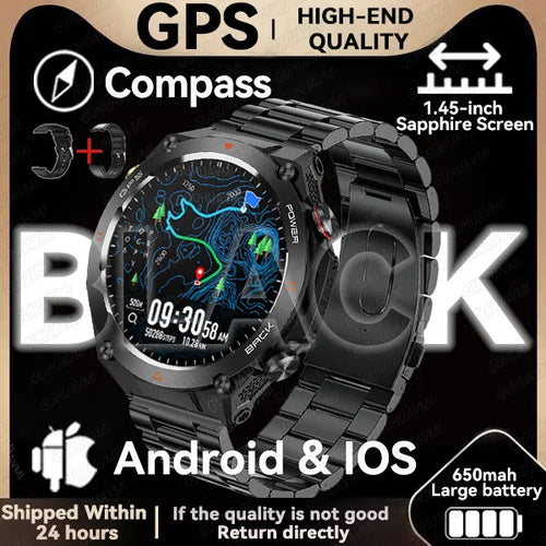 2024New Outdoor Military GPS Smart Watch Men AMOLED Screen Heart Rate