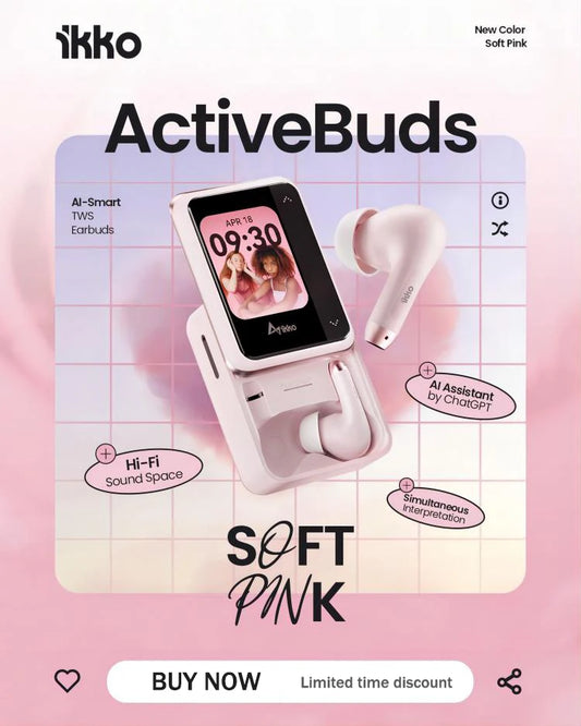 iKKO ActiveBuds Pink AI Smart TWS Earbuds Bluetooth Earphone Wireless