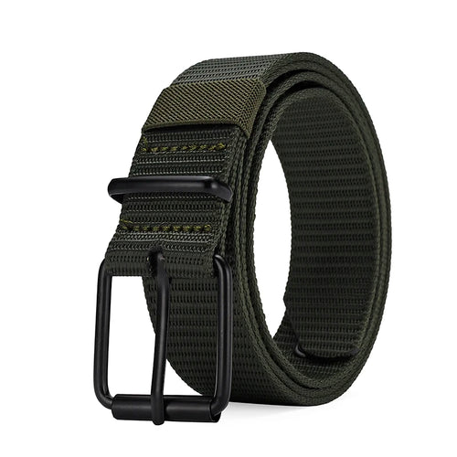 Men's Belt Porous Canvas Pin Buckle Leather Belt Outdoor Sports Belt