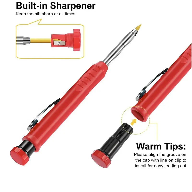 Solid Carpenter Pencil Built-in Sharpener for Deep Hole 2B Lead Core