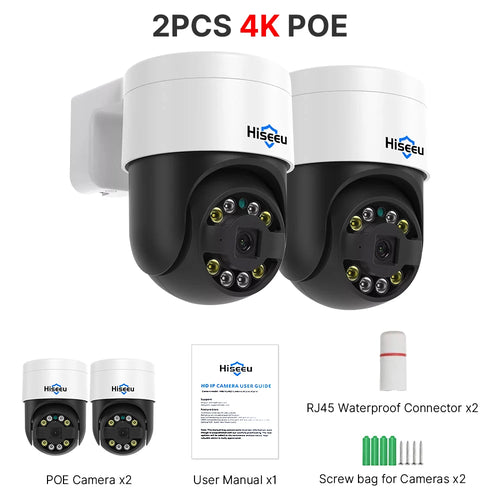 Hiseeu 4K 8MP POE PTZ IP Camera 5X Digital Zoom Face Detection Outdoor