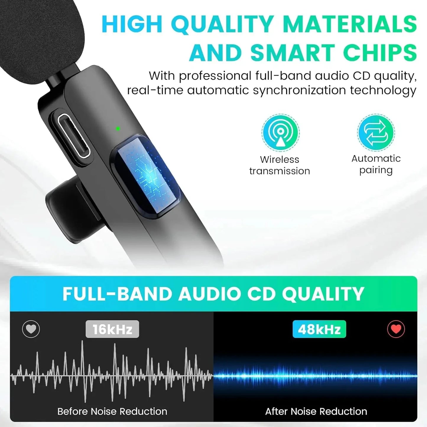 Wireless Lavalier Microphone Mini Audio Video Recording For iPhone 14