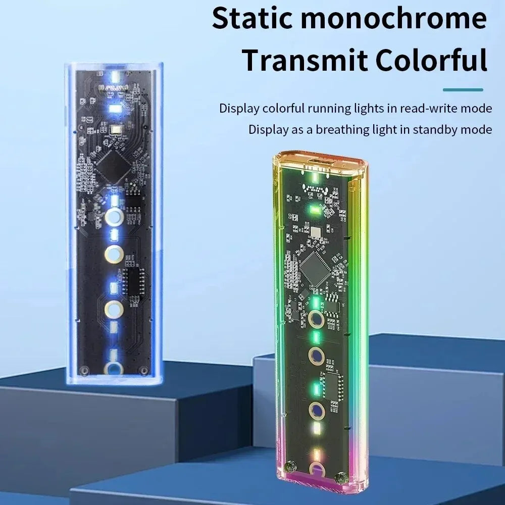 RGB M2 SSD Case M.2 NVME SSD Enclosure M.2 to USB C Transparent Hard