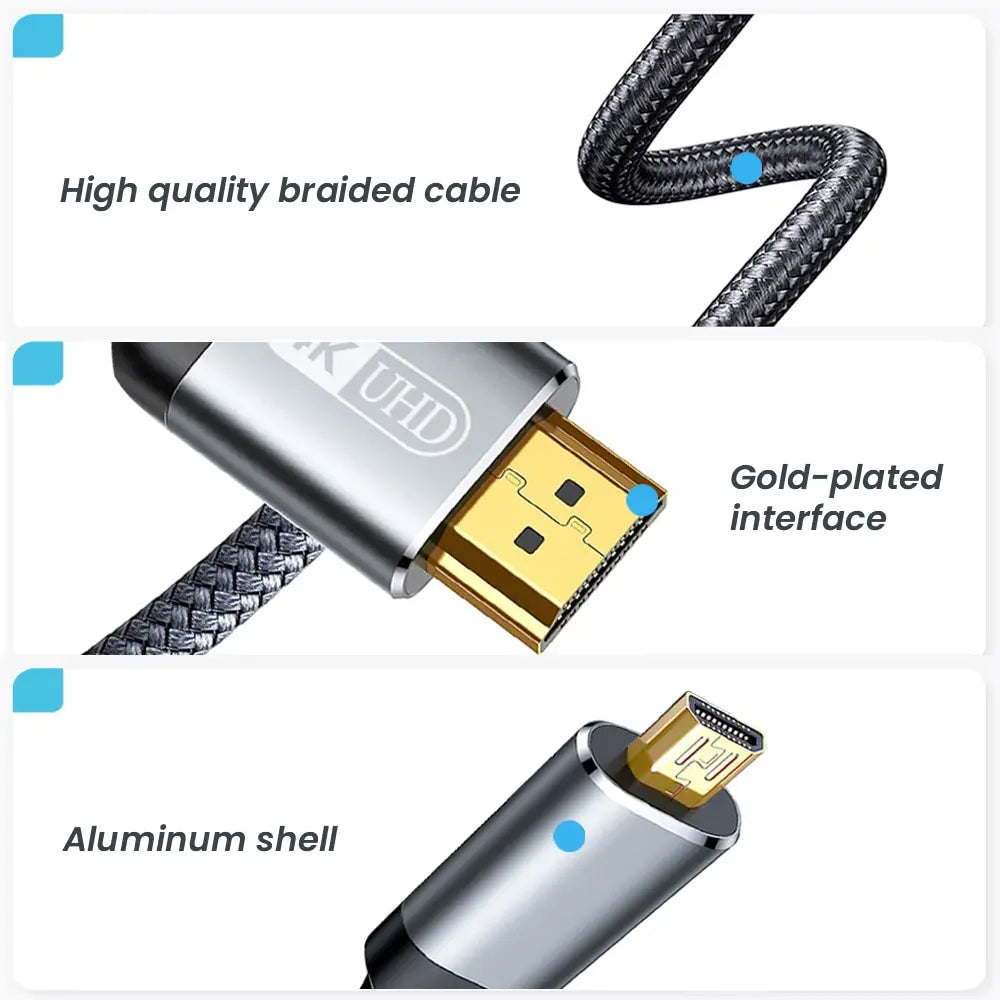 NIERBO Micro HDMI to HDMI Cable Male to Male Braided Cord Adapter 2.0