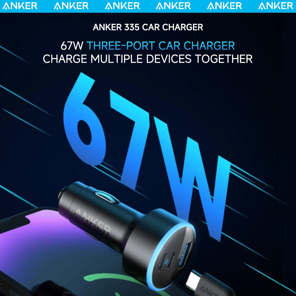ANKER 67W USB-A Type C Car Charger Super Fast Charger 3 Ports