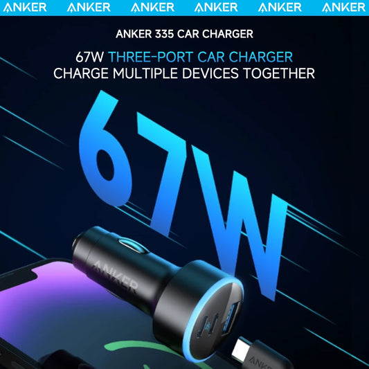 ANKER 67W USB-A Type C Car Charger Super Fast Charger 3 Ports