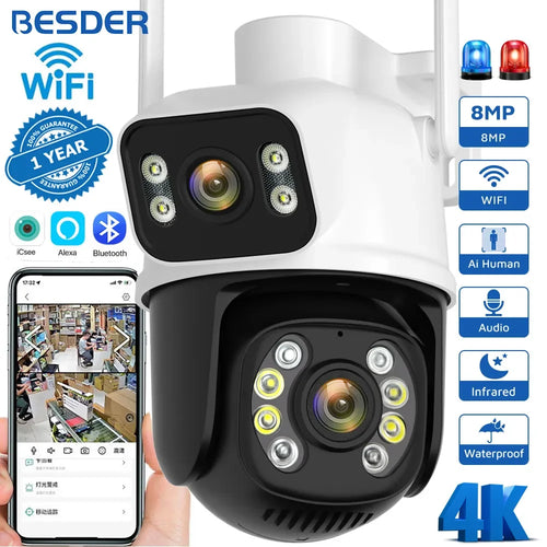 BESDER 8MP PTZ Wifi Camera Outdoor Night Vision Dual Screen Human