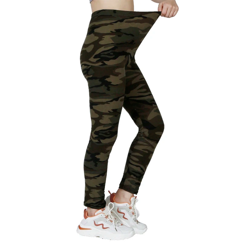 Camouflage Gray Green Tight Casual High Stretch Women's Leggings,