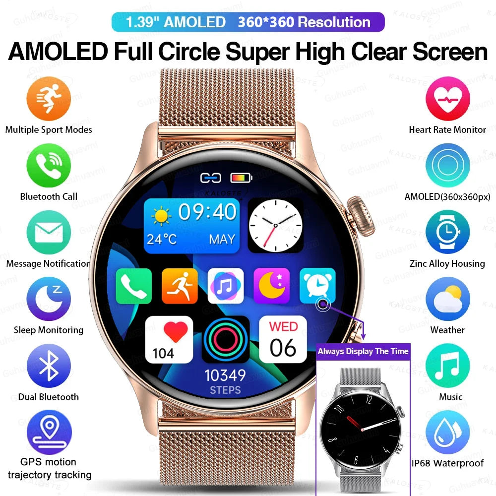 2025 New Smartwatch Women AMOLED HD Screen Always On Display Bluetooth