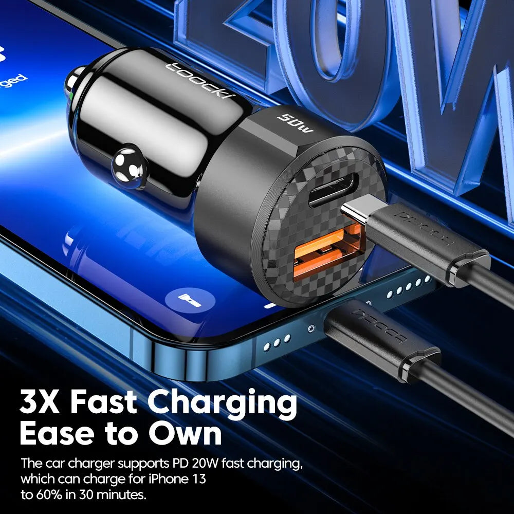Toocki Car Charger 50W Quick Charge USB A to Type C Cable 66W for