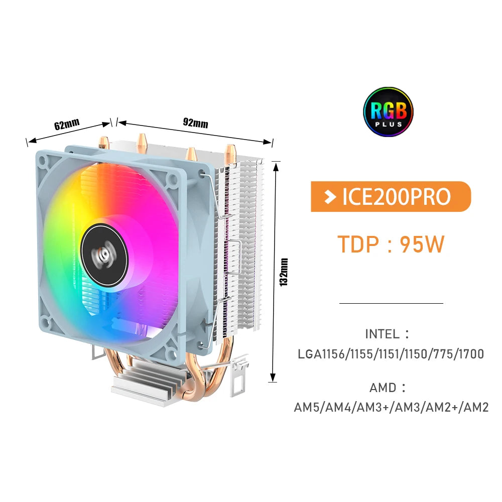 Aigo CPU Cooler 2 4 Heat Pipes PC Radiator Cooling 3PIN PWM Silent Rgb