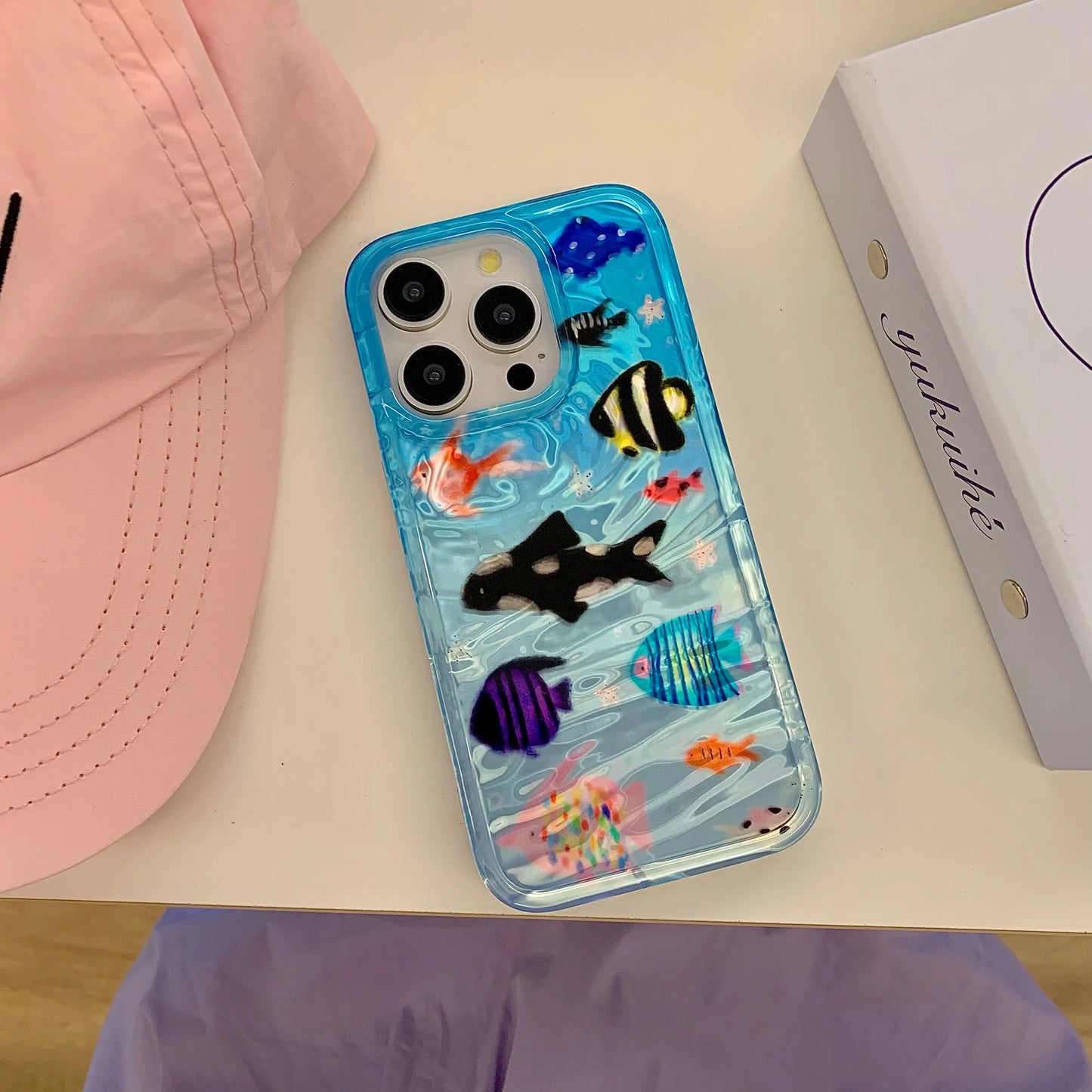 Korean Ins Ripple Texture Aquaria Lovely Fishes Case for iPhone 16 15