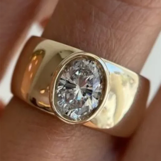 ORZTOON Fashion Antique Wide Face Gold Color Inlaid Rhinestones