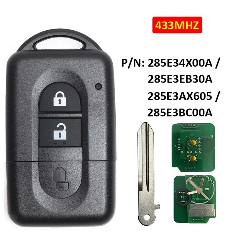 Car Keyless Entry Remote Key with 2 Button 433MHz ID46 Chip for Nissan