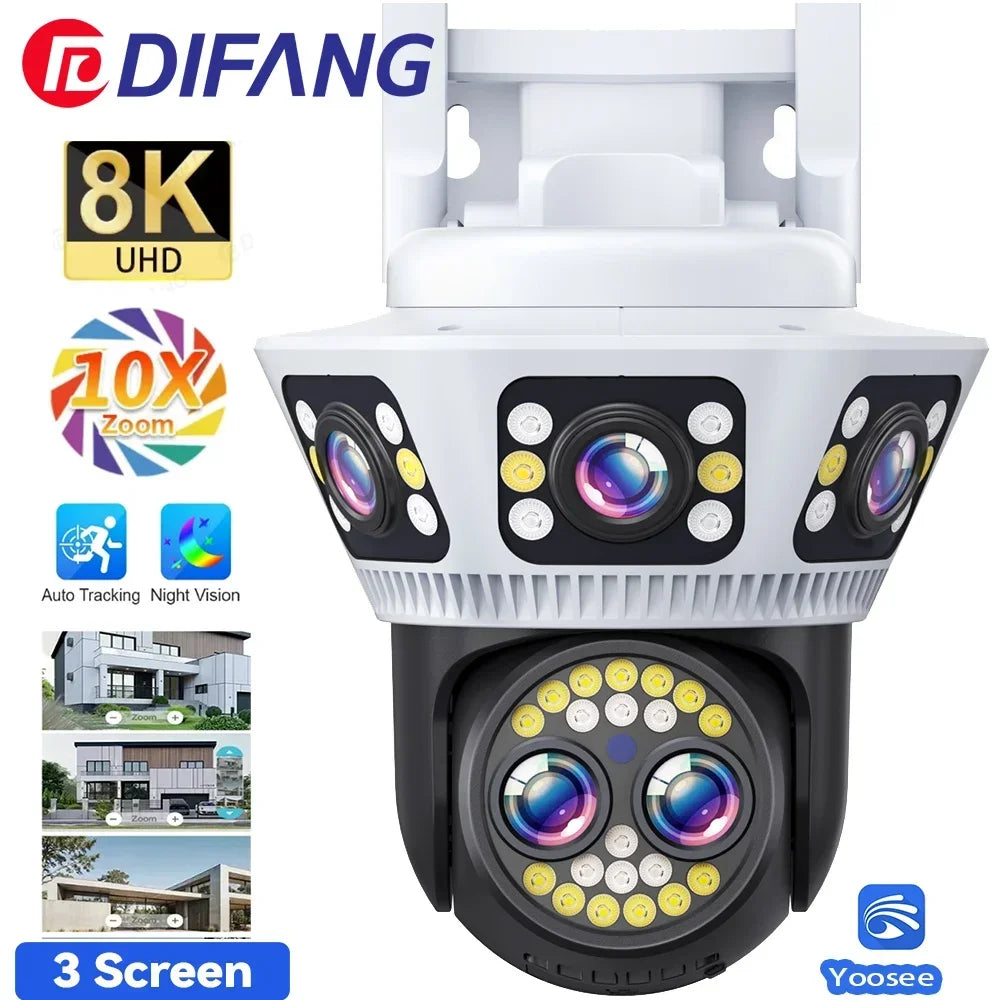 New 8K WiFi Camera Outdoor 10X Zoom Three Screen PTZ Video