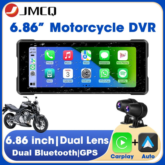 JMCQ 6.86'' Motorcycle DVR GPS Navigaton Wireless Carplay Android Auto