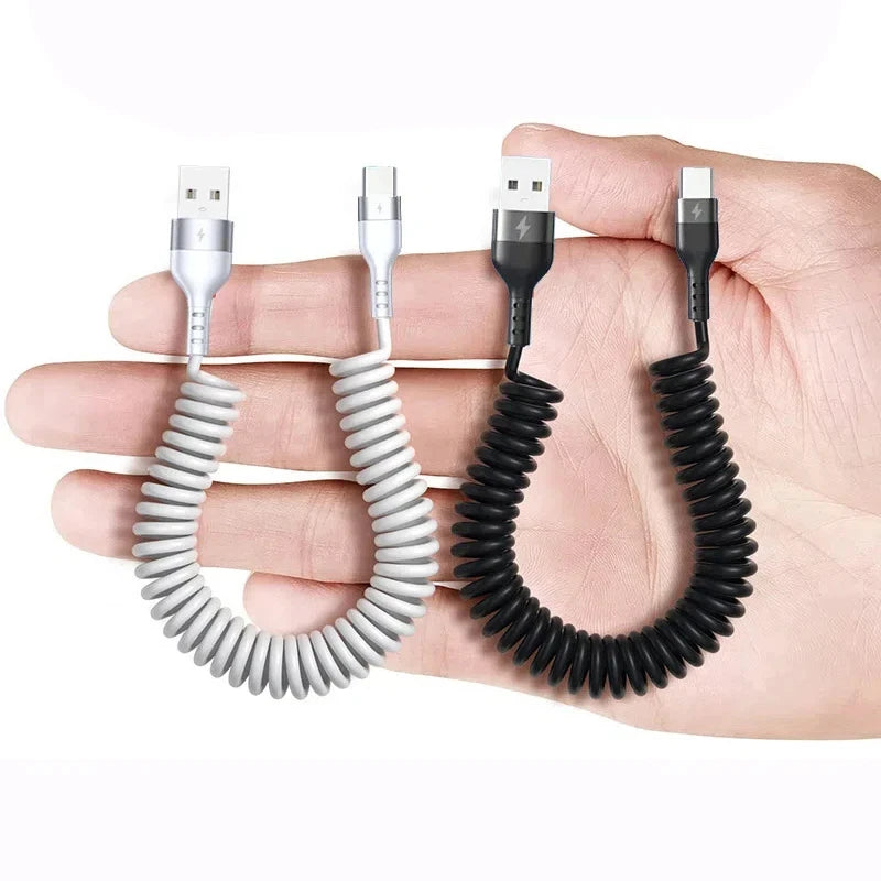 66W Fast Charging Spring Pull Telescopic 5A USB-A Typec Data Cable