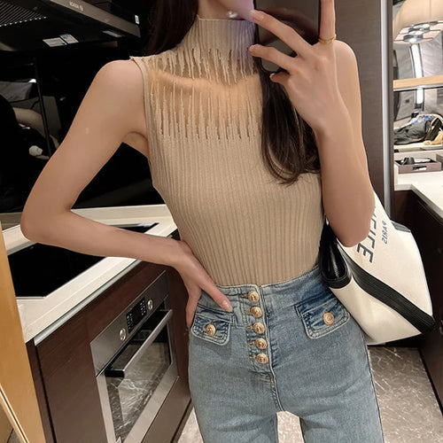 New Women's Summer Fashion Thin Knitted Undershirt Sleeveless Pullover