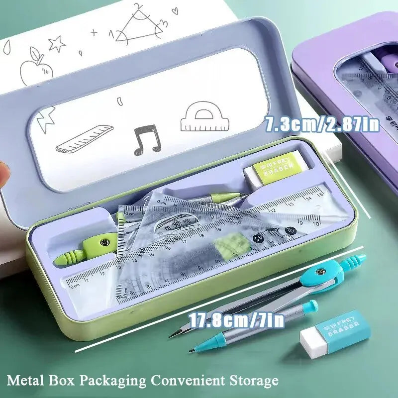 7-Piece Compass and Ruler Set Student Ruler Set Cute Rriangle Ruler