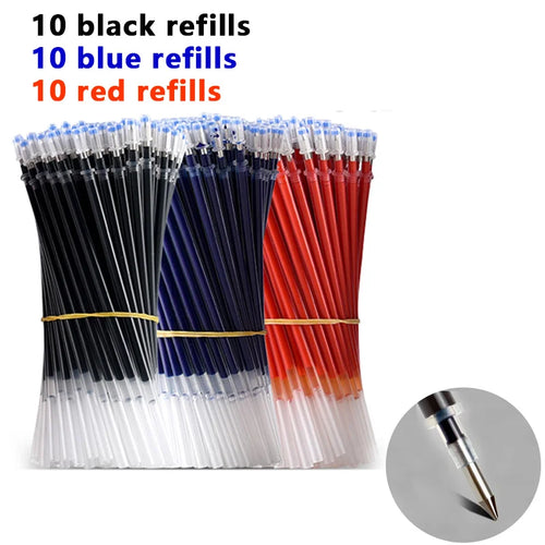 Gel pens Set Black Blue Red Refill Gel Pen Bullet Tip 0.5mm School &