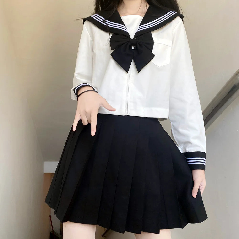 Japanese School Uniform Girls Plus Size Jk Suit Black Tie White Three