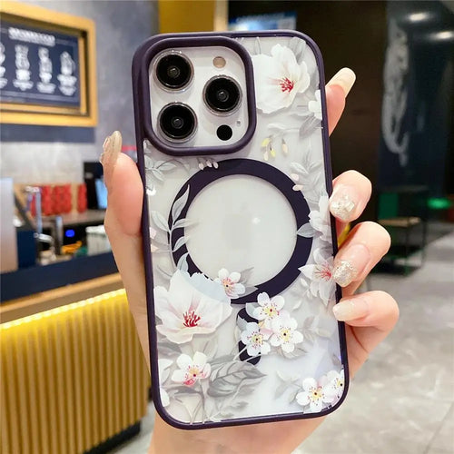 Fashion Flowers Floral Clear For Magsafe Magnetic Wireless Charging