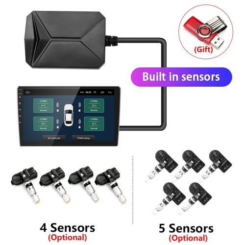 Srnubi USB Android TPMS Car Tire Pressure Alarm Monitor System For