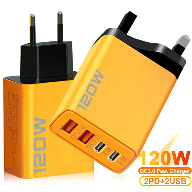 Dual PD USB Charger Wall Adapter QC3.0 120W Fast Charging Phone