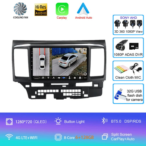 For MITSUBISHI LANCER 9 10 X 2008 2009 2010 2011 - 2016 9Inch Android