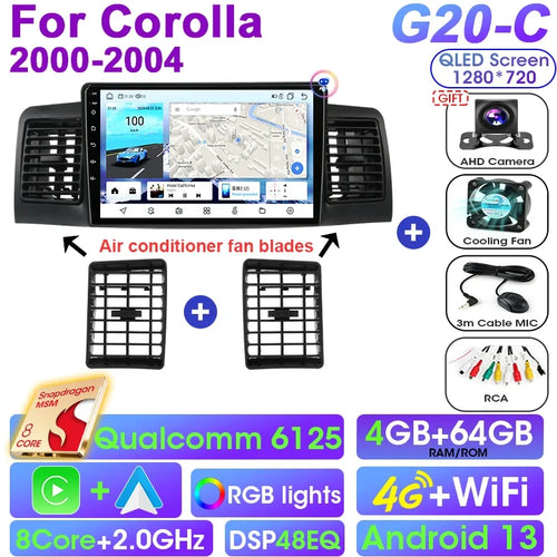 Android 12 Car Radio Qualcomm SM6125 For Toyota Corolla E120 2000 -