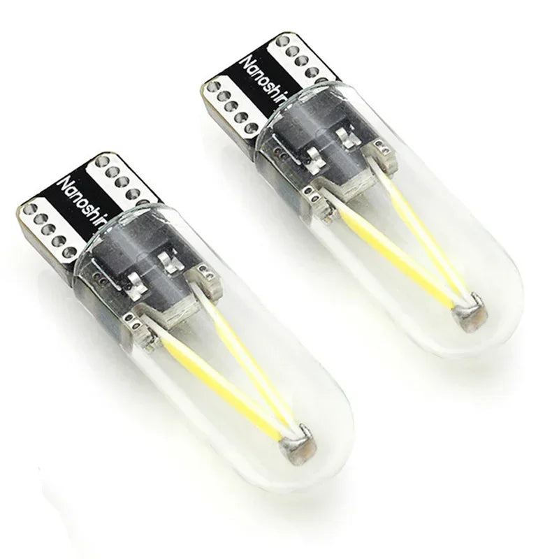 2x Classical W5W Led T10 Filament Cob Glass Car Light Bulb High