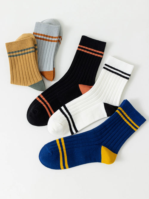 5 Pairs Of Men's Socks, Autumn And Winter Vintage Fun Fashion Athletic