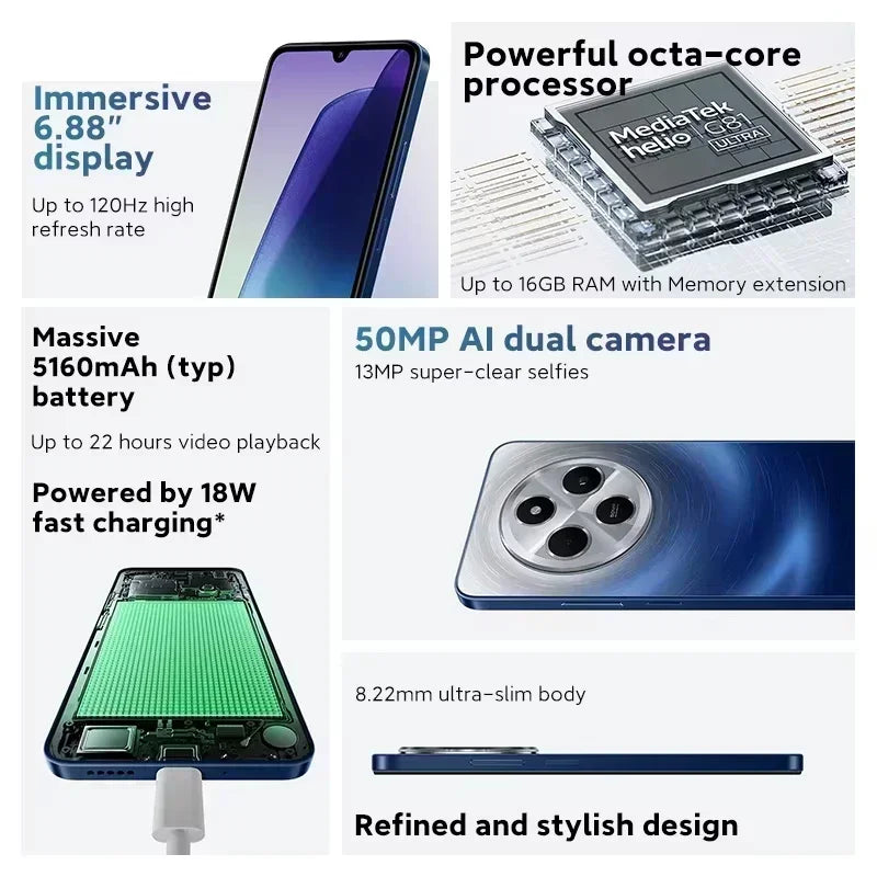 Global Version Xiaomi Redmi 14C Smartphone MediaTek Helio G81-Ultra