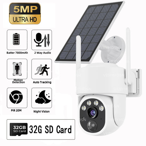 5MP PTZ Solar Power IP WiFi Camera Zoom 8000mAh Builtin Battery
