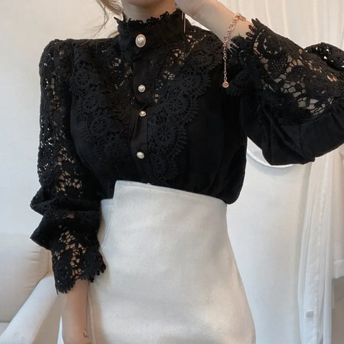 Fashion Long Sleeve Women Blouse Hollow Out Lace Blouse Shirt Tops