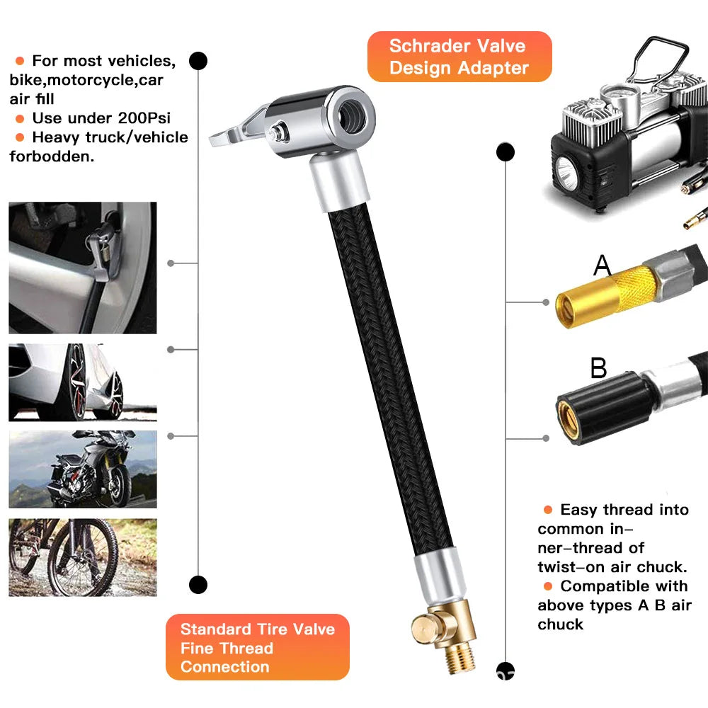 Car Tire Inflator Hose Air Pump Extension Car Tire Repair Tyre