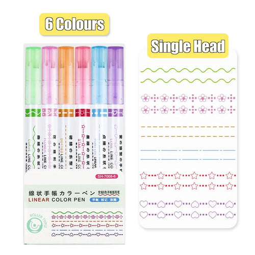 3/6/8pcs Flowers Line Shaped Highlighter Pens Roller Tip Curve Liner