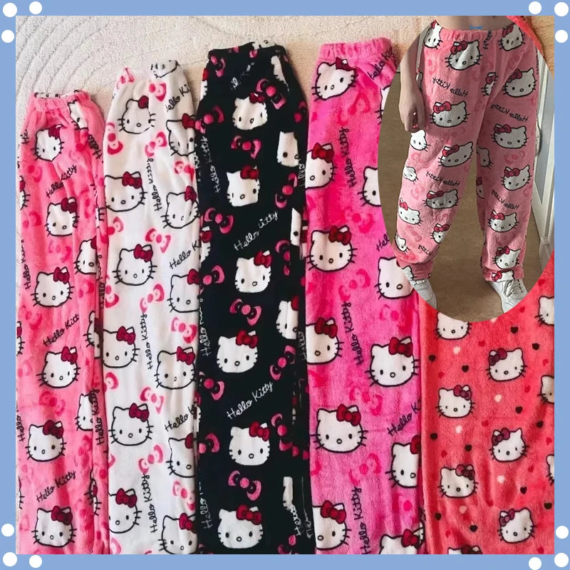 Sanrio Hello Kitty Flannel Pajamas  Y2k Kawaii Anime Women'S Warm