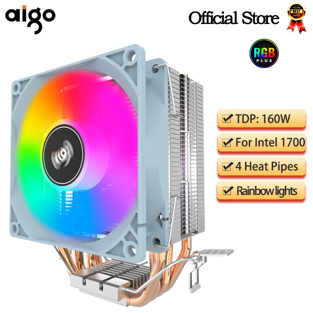 Aigo CPU Cooler 2 4 Heat Pipes PC Radiator Cooling 3PIN PWM Silent Rgb