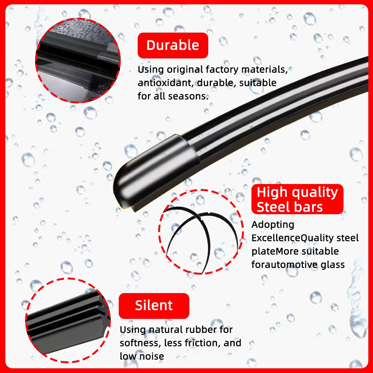 Car Windshield Wiper Blades U-type Universal Soft Rubber Frameless