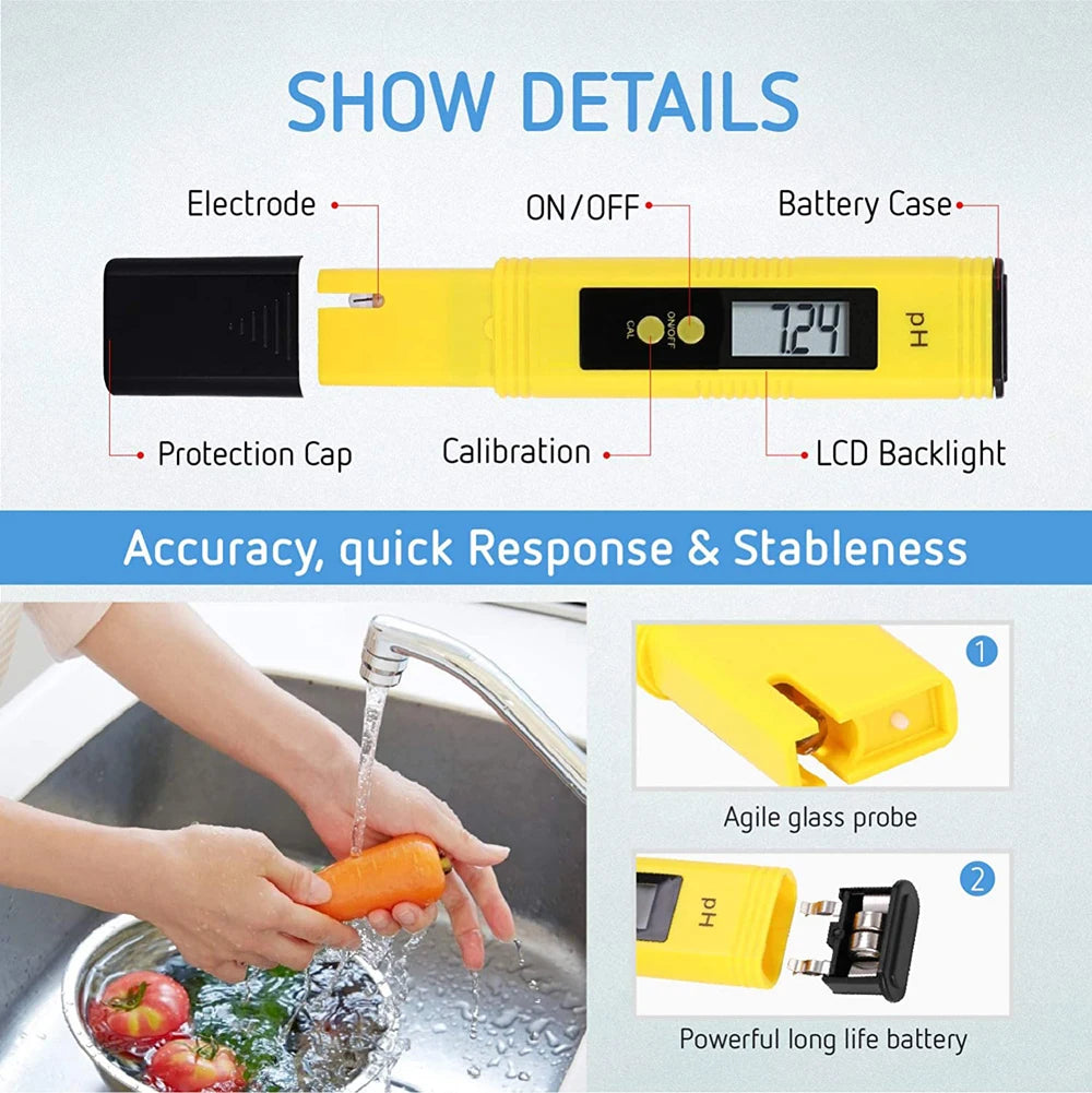 2pcs TDS PH Meter Digital Water Tester 0.01ph High Accuracy PH Meter